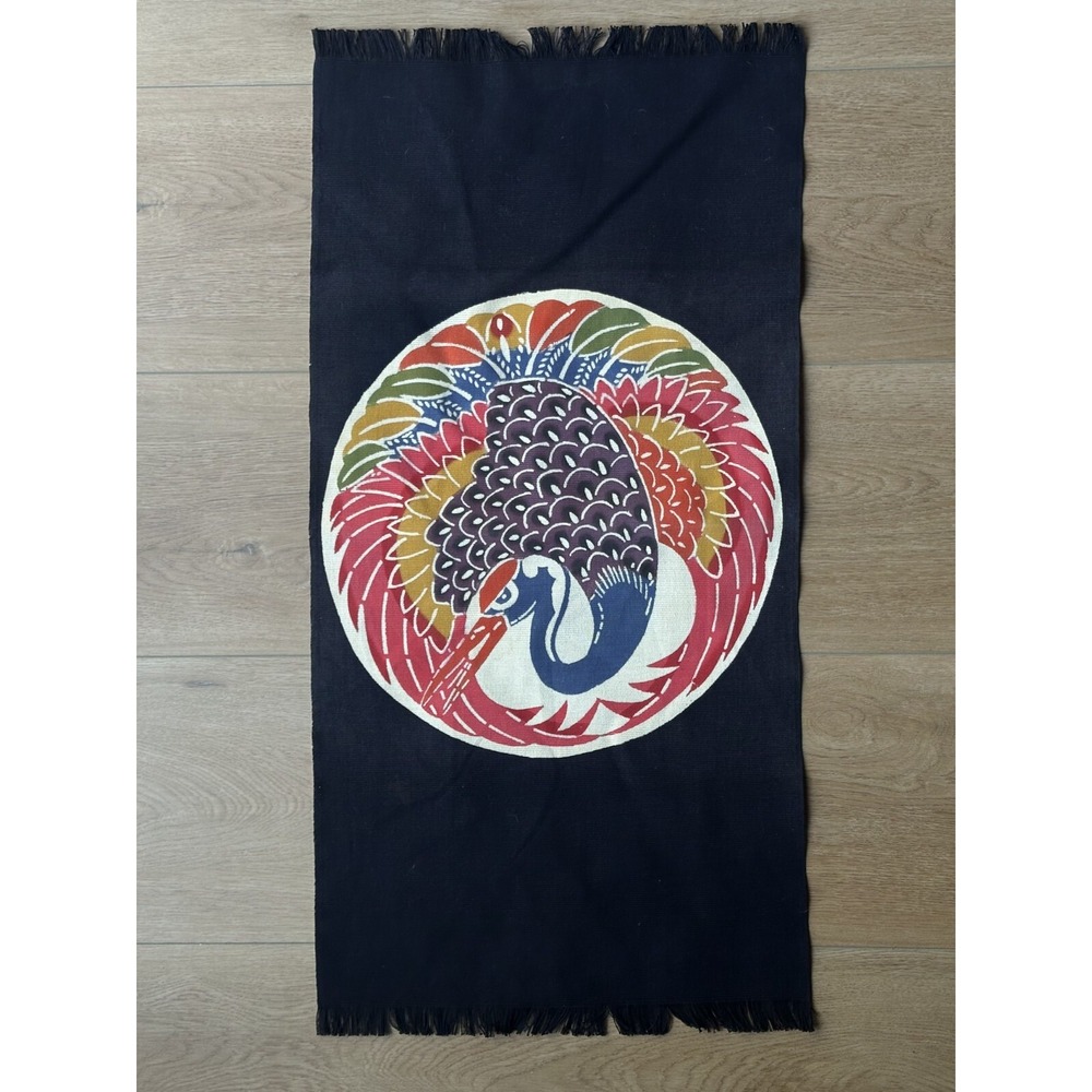 Indigo Dyed Noren Curtain 31" x 15" Japanese Vintage Cotton Home Decor Bird